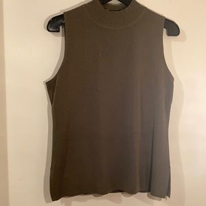 MISOOK Olive Green High Neck Sleeveless Knit Top.